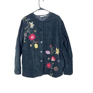 Vintage White Stag Women's Floral Embroidered Sweater‎ Jacket Size L 12/14